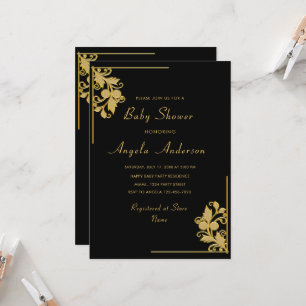 Black and Gold Baby Girl Shower Invitation