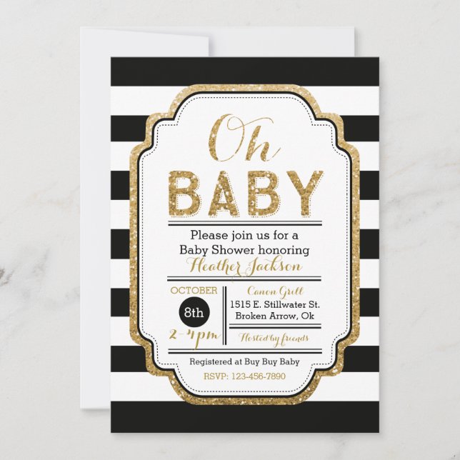 Black And Gold Baby Shower Invitation (Front)