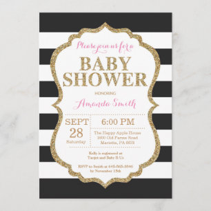 Black and Gold Baby Shower Invitation Glitter