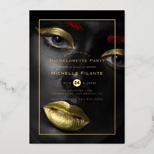 Black and Gold Bachelorette Party Foil Invitation