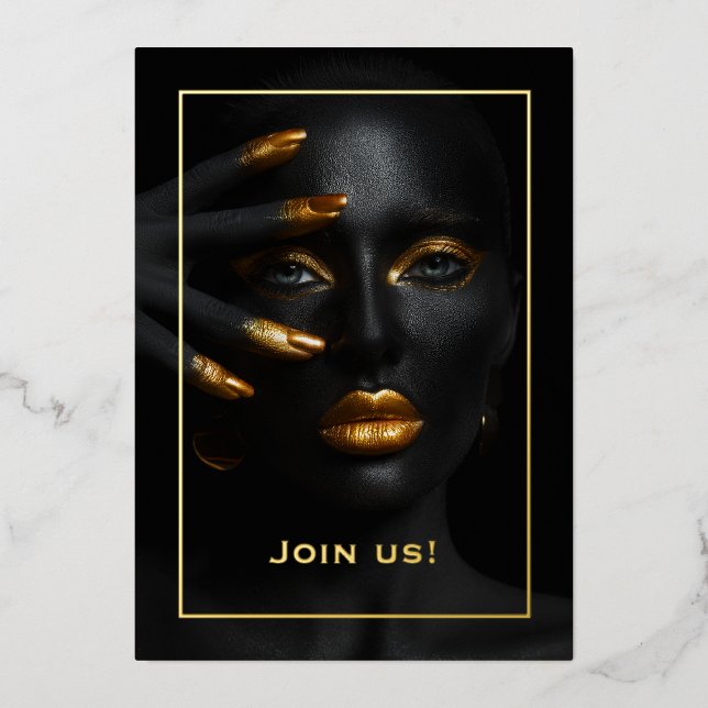 Black and Gold Bachelorette Party Foil Invitation (Front)