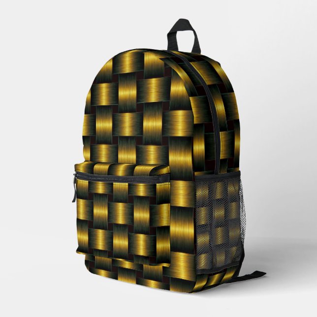 Black and Gold Backpack Golden Lattice Design (Back Corner Right)