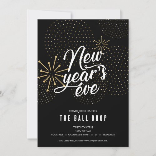Black and Gold Ball Drop New Years Eve Party Invitation