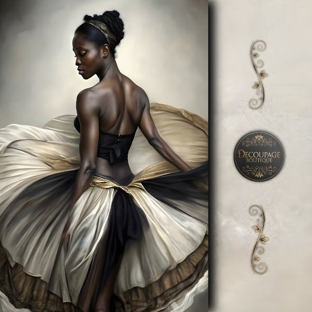 Black and Gold Ballerina in Flowing Tulle Decoupag Tissue Paper (Black and Gold Ballerina in Flowing Tulle Decoupage Tissue Paper)