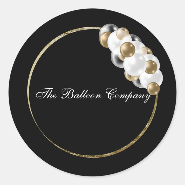 Black and Gold Balloon Arch and Foil Classic Round Sticker (Front)