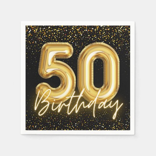 Black And Gold Balloon Numbers 50th Birthday Party Napkins