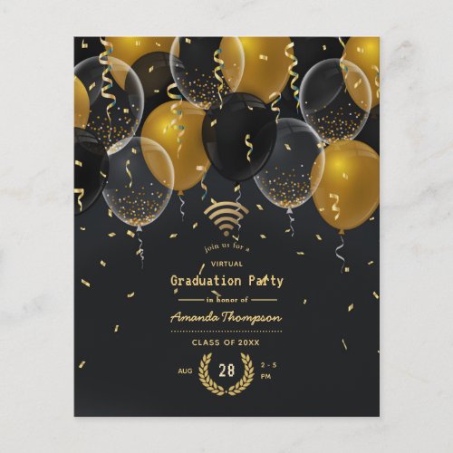 Black and Gold Balloon Virtual Graduation Party  Flyer