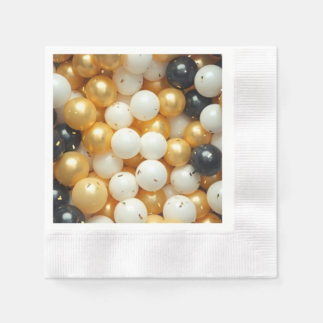 Black and Gold Balloons Anniversary Napkins (Front)