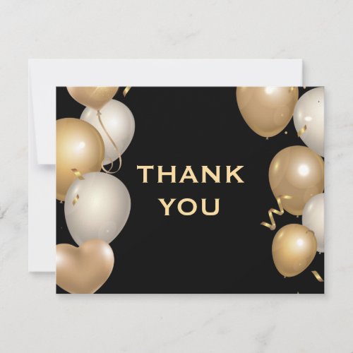 Black and Gold Balloons Confetti Thank You Card
