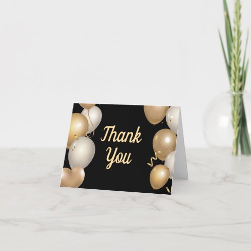 Black and Gold Balloons Confetti Thank You Card