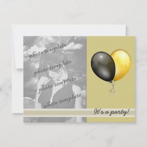 Black and Gold Balloons Party Invitations