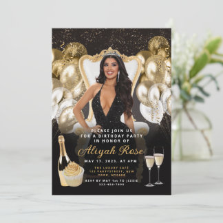 Black and Gold Balloons Royal Birthday Invitation