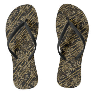 Black and Gold Bamboo Pattern Flip Flops