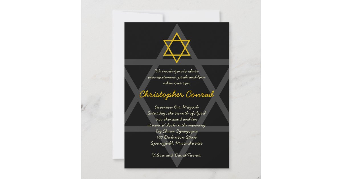 Black and Gold Bar Mitzvah Invitation | Zazzle