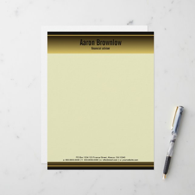 Black and Gold Bars Accountant Business Letterhead (Front/Back In Situ)