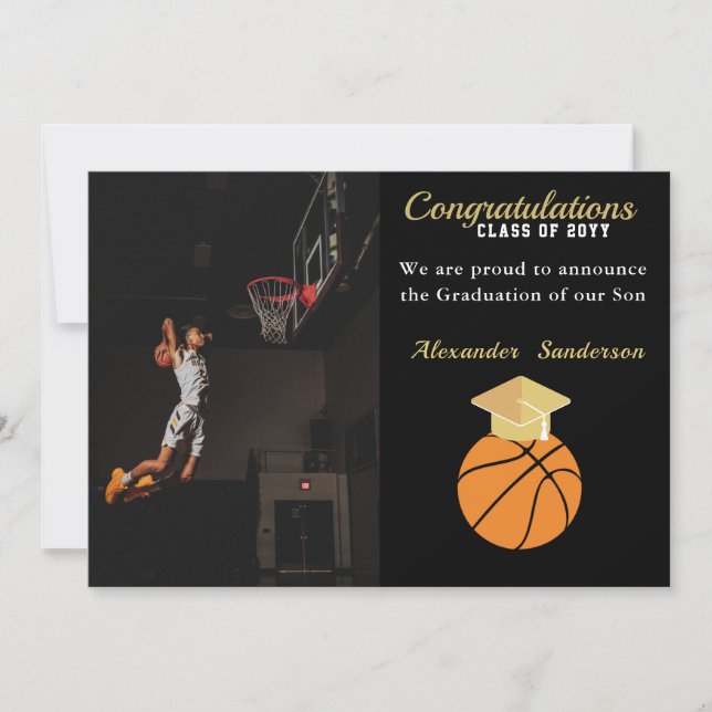 Black and Gold Basketball graduation Announcement (Front)