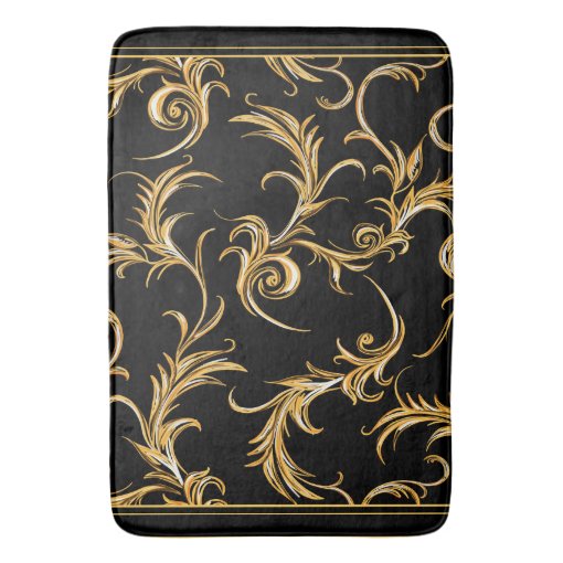 Black and Gold Bath Mat Zazzle