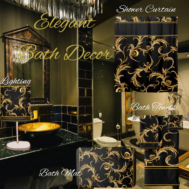 Black and Gold Bath Mat Zazzle