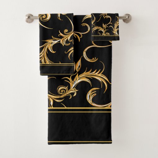 Black and Gold Bath Towel Set Zazzle