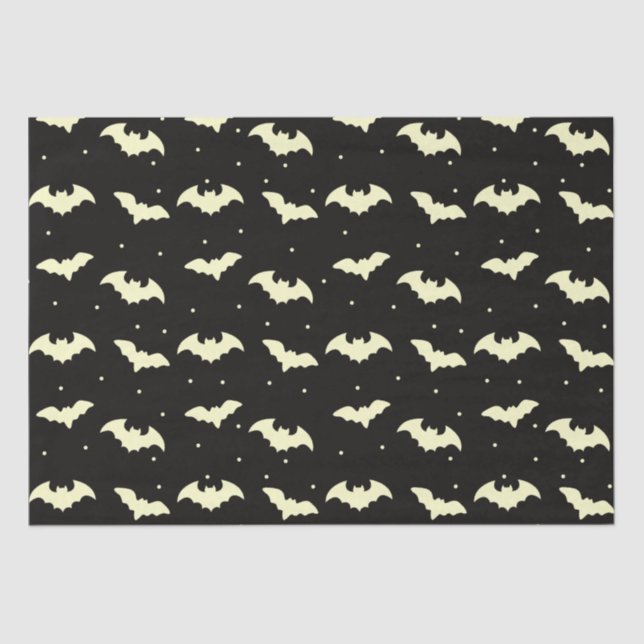 Black and Gold Bats Black Halloween Tissue Paper (Front)