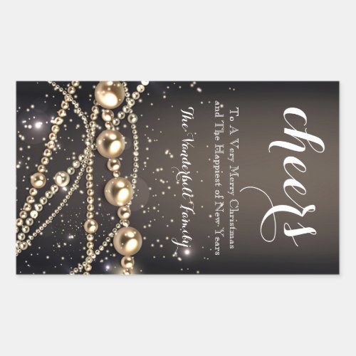 Black and Gold Beads Christmas Wine Bottle Label
