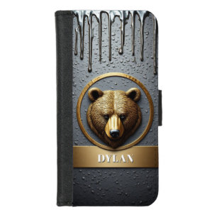 Black And Gold Bear Custom Name Design 🐻 iPhone 8/7 Wallet Case
