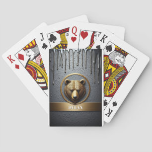 Black And Gold Bear Custom Name Design 🐻 Poker Cards