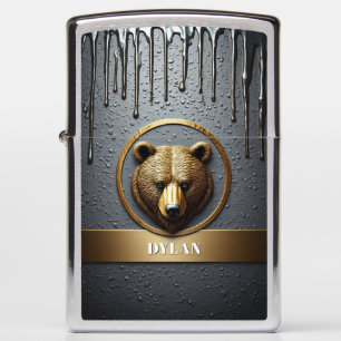 Black And Gold Bear Custom Name Design 🐻 Zippo Lighter