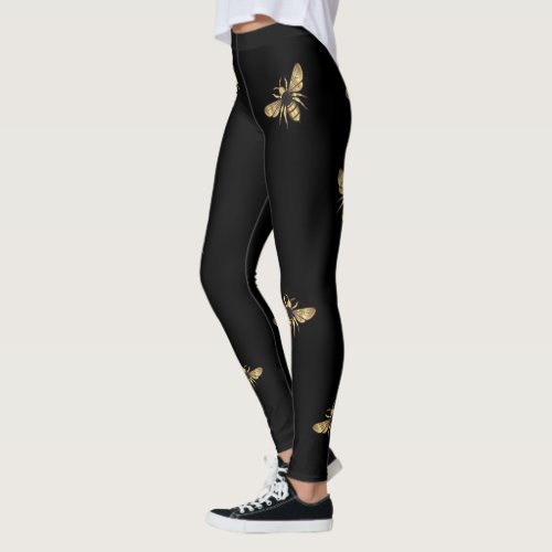 Black and Gold Bee Awesome Leggings