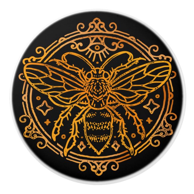 Black and Gold Bee Ceramic Knob (Front)