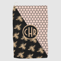 Black and Gold Bees and Pink Honeycomb Monogram