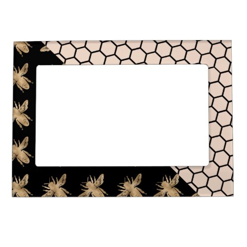 Black and Gold Bees and Pink Honeycomb Monogram Magnetic Frame