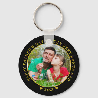 Black And Gold Best Bonus Dad Father's Day Photo  Keychain