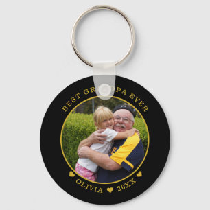 Black And Gold Best Grandpa Ever  Photo    Keychain