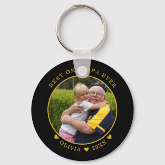 Black And Gold Best Grandpa Ever  Photo    Keychain