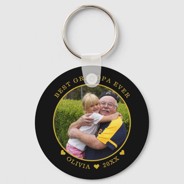 Black And Gold Best Grandpa Ever  Photo    Keychain (Front)
