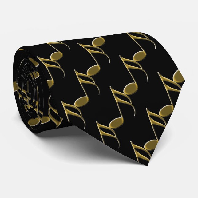 Black and Gold Beveled Music Note Tie (Rolled)