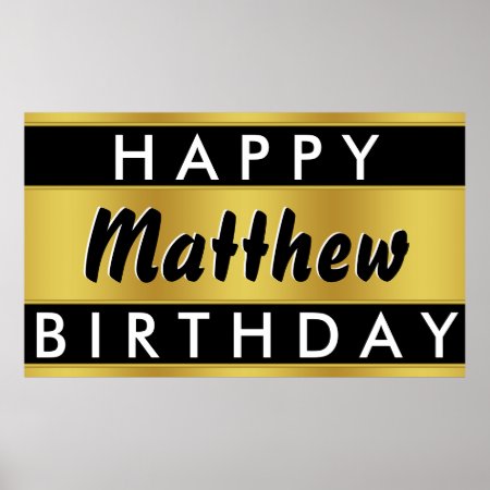 Black And Gold Birthday Banner Poster