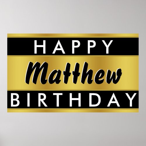 Black and Gold Birthday Banner Poster