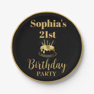 Black and Gold Birthday Custom Paper Plates