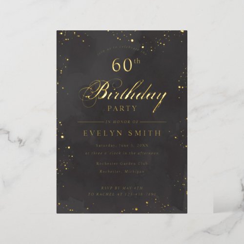 Black and gold birthday  foil invitation