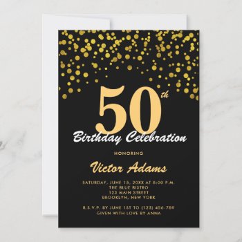 Black And Gold Birthday | Gold Dots Invitation by PurplePaperInvites at Zazzle