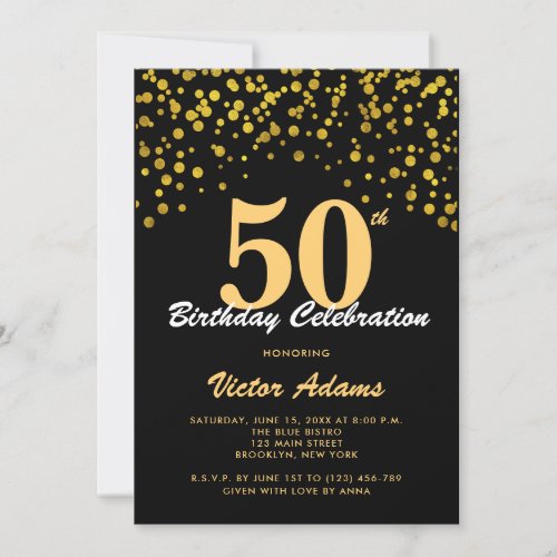 Black and Gold Birthday  Gold Dots Invitation
