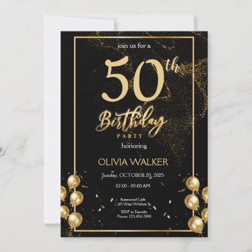 Black and Gold Birthday  Invitation