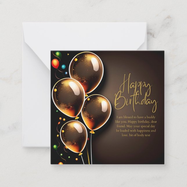 Black and Gold Birthday Note Card (Front)