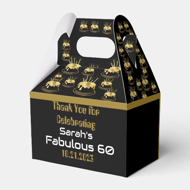 Black and Gold Birthday Party Gable Favor Box (Front Side)