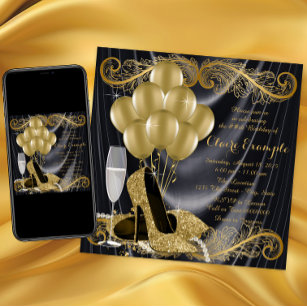 Black and Gold Birthday Party Hollywood Glamour Invitation