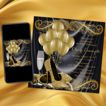 Black And Gold Birthday Party Hollywood Glamour Invitation by Pure_Elegance at Zazzle
