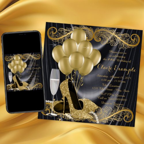 Black and Gold Birthday Party Hollywood Glamour Invitation