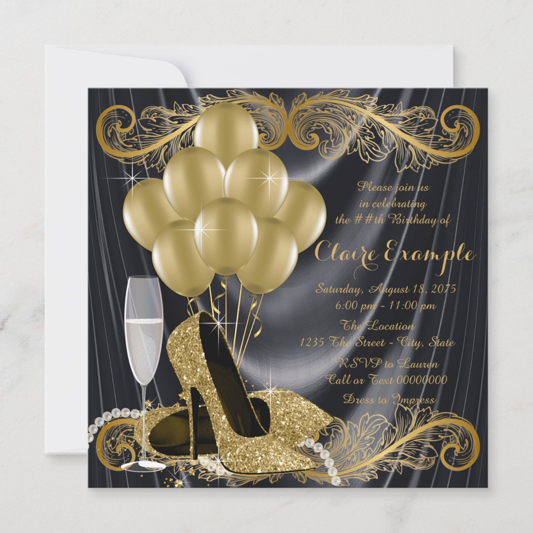 Black and Gold Birthday Party Hollywood Glamour Invitation | Zazzle